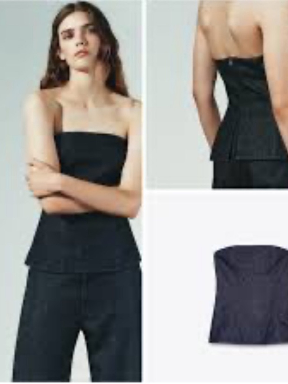 Zara Blue Denim Strapless Peplum top